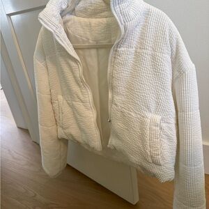 Women's White cropped Textured Jacket